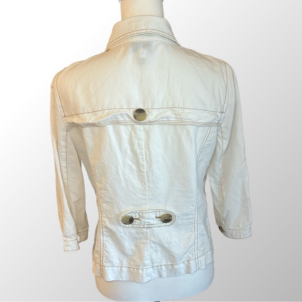 LOFT Safari Jacket Size MP Cream Linen Blend Button Front and Button Details - Picture 3 of 8